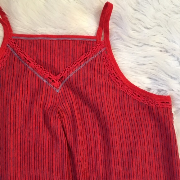 Free People Red Blue Striped Linen Tank Top Shirt - Picture 7 of 8